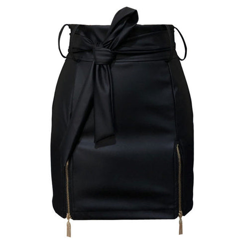 Women Bandage PU Leather Skirt Ladies Short Mini Skirts - ROUTINE FASHION